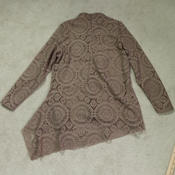 Soft Surroundings Womens Lace Tunic Long Sleeve Asymmetrical Hem Taupe Size XL - Picture 2 of 9